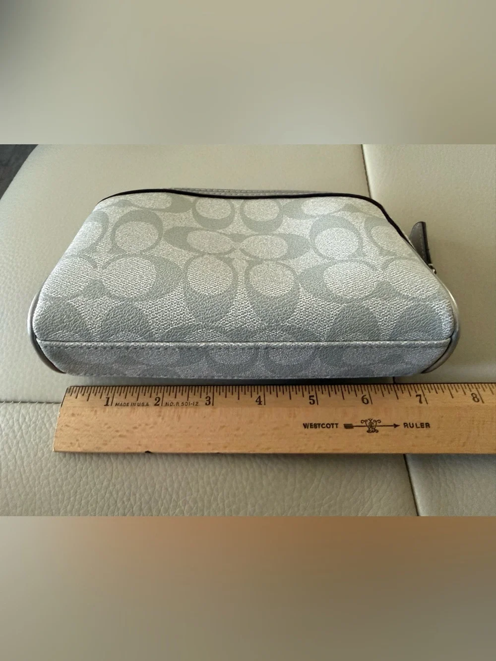 Classic Authentic COACH Signature Metallic Silver Cosmetic Pouch - Used